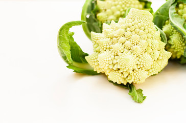 Romanesco (Brassica Oleracea), roman cauliflower isolated on white background with space for text