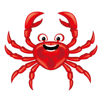 Funny red crab icon on white background.