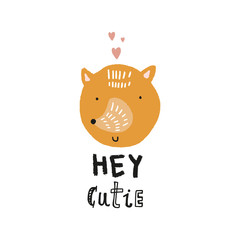 Vector nursery poster with cute fox face, scandinavian style