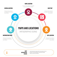 Abstract infographics of maps and locations template. information Point Pin, Human Location, Home Location icons can be used for workflow layout, diagram, business step options, banner, web design.