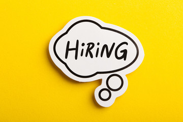 Hiring Speech Bubble Isolated On Yellow Background