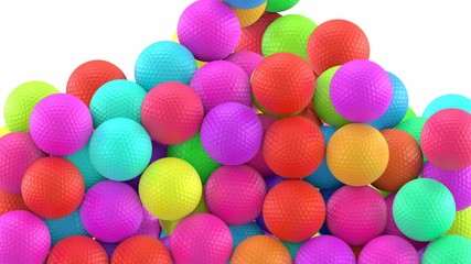 Colorful golf balls are falling down and filling the screen UHD 3D animation with alpha mask