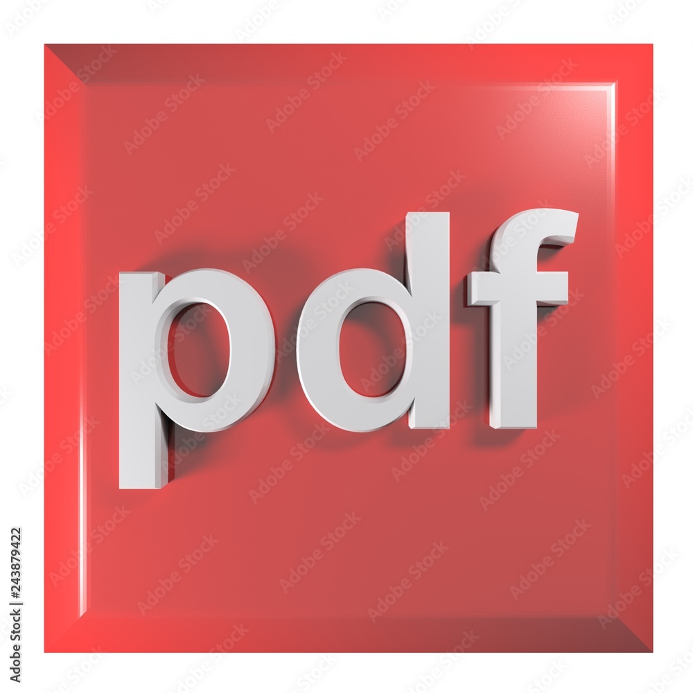 Poster push button for pdf: portable document format - 3d rendering illustration