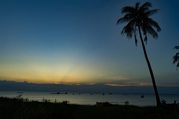 Sunset Phu Quoc island with beautiful charming view on the sea in evening with travel concept