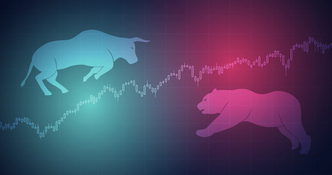 Widescreen Abstract financial chart with bulls and bear in stock market on  red and blue color background Stock Vector | Adobe Stock