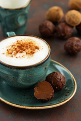Handmade candies. Beylis liqueur truffle and coffee. Home sweetness. Selective focus.