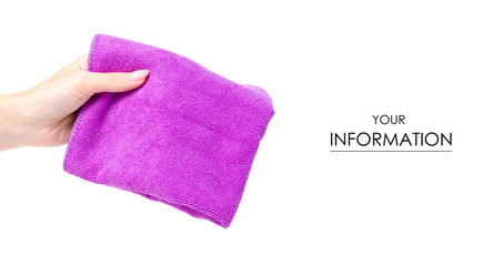 Microfiber purple textile in hand pattern on white background isolation