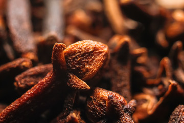 Dried cloves spice. Macro close up photography.
