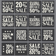 Seasonal offer labels, etiquettes sale set lettering, special vintage elements kit for shops and your business