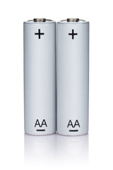 Two AA Alkaline batteries, isolated on white background