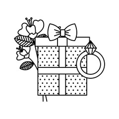 gift box present with roses and engagement ring