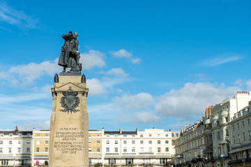 The statue of South African War Memorial (1905) for fallen men of Royal Sussex Regiment at Regency...