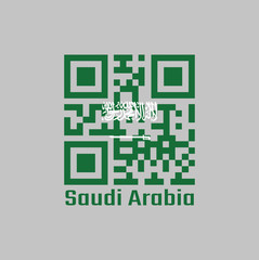 QR code set the color of Saudi Arabia flag, a green field with the Shahada or Muslim creed written in the Thuluth script in white above a horizontal saber.