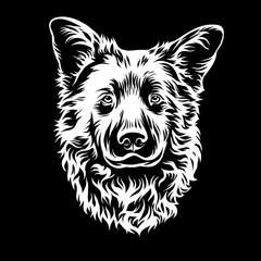 Dog print for t-shirts, embroidery. Embroidery on a black background.