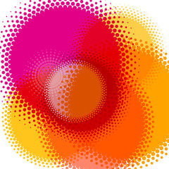 Abstract colorful background. Orange, yellow and pink halftone circles. 