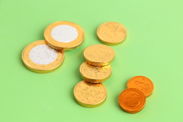 Stack of chocolate euro coins as a concept for finance