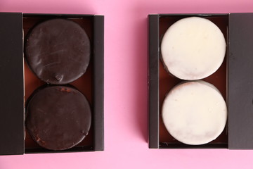 Chocolate cakes and dulce de leche, typical in Argentina. called Alfajores