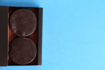 Chocolate cakes and dulce de leche, typical in Argentina. called Alfajores