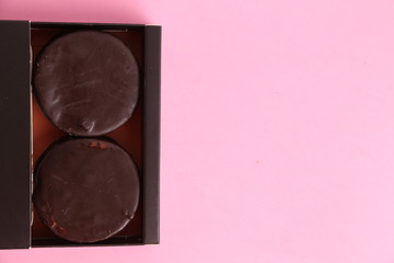 Chocolate cakes and dulce de leche, typical in Argentina. called Alfajores