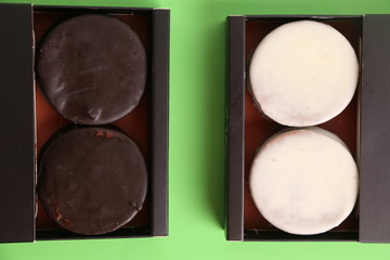 Chocolate cakes and dulce de leche, typical in Argentina. called Alfajores