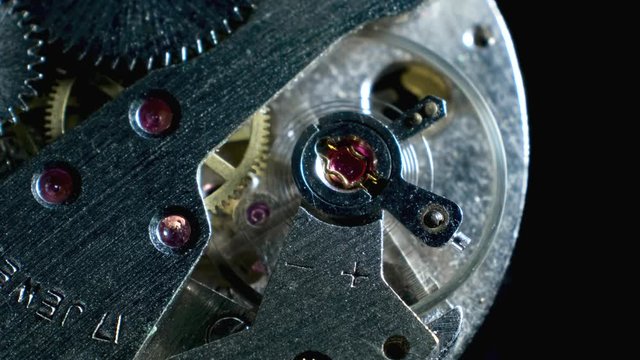 Watch mechanism macro loop.Old vintage clock mechanism working