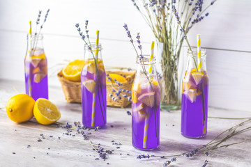 Fresh lavender violet cocktail with lemon and ice
