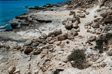 Sea caves near Cape Greko. Mediterranean Sea