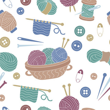 Seamless vector pattern. Handmade vector collection. Icons for sewing shop and other project. Women's hobby