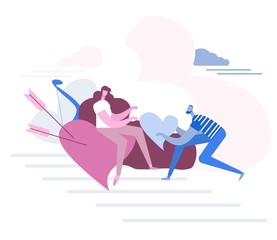 Man gives a woman a heart.Concept of love. 14 february. Valenine day. Love and relationship. Poster, card. Flat design, vector illustration