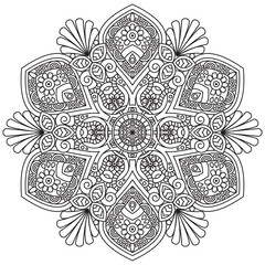 Black and white mandala vector isolated on white. Vector hand drawn circular decorative element.