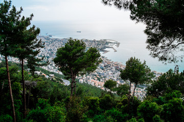Fototapeta na wymiar overview of Harissa maronite sanctuary, Lebanon with Beirut and mediterranean sea in background