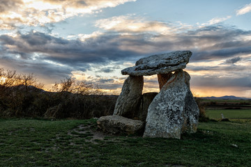 dolmen at sunset in basque coountry