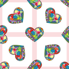 Hearts hand drawn vector seamless pattern. Valentines day holidays background in modern style. Love geometrical texture for surface design, textile, wrapping paper, wallpaper, phone case print, fabric