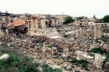 Beautiful view Temple of Bacchus to Baalbek, Beqaa Valley. Heliopolis. World Heritage site, is one of the best preserved and grandest Roman temple ruins in the world.