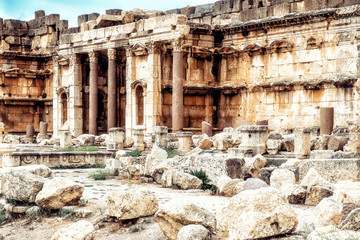 Beautiful view Temple of Bacchus to Baalbek, Beqaa Valley. Heliopolis. World Heritage site, is one of the best preserved and grandest Roman temple ruins in the world.
