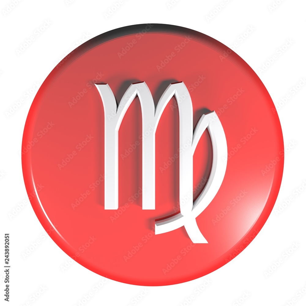 Aufkleber zodiac virgo icon red circle push button - 3d rendering illustration