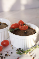 Fresh pate with red tomatoes, pepper and cream
