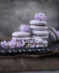 Fototapeta na wymiar lilac cake Macaron with chocolate filling