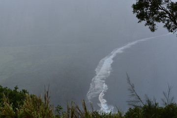 Waimea Valley Hawaii Overlook Foggy view of Coast. Heavy cloud cover of fertile utopian paradise...