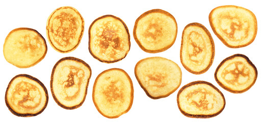 Homemade fried pancakes isolated on white background. Shrovetide, pancake week. Collection of...