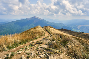 Beautiful panoramic view of the Bieszczady mountains in the early autumn, Bieszczady National Park (Polish: Bieszczadzki Park Narodowy), Poland. © udmurd