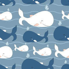 Whale Seamless Vector Pattern.Vector background 
