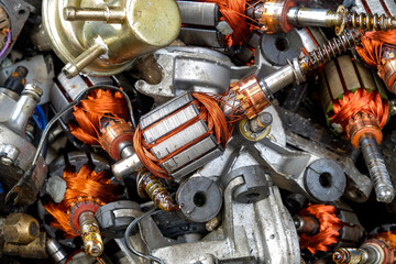 Electricity rotor parts was separated from defective fan motor for get removed a copper coil of...
