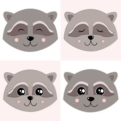 Raccoon Set Vector Illustration
