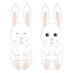 White Bunny Set Vector Illustration