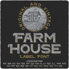 Vintage label typeface named Farm House. Wide original logo font. Capital and small letters with numbers. © Oleg