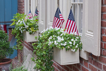 American flags in a flower pot