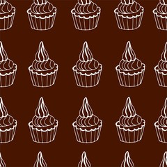 Vector background with of cake in retro style. Seamless pattern.