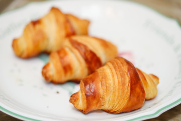 freshly baked croissants on table, top view - Image