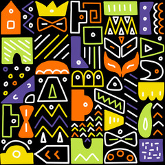 Seamless pattern, Memphis style, abstract graphic elements, hand drawn, doodle, background, vector illustration
